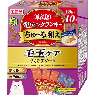 CIAO 香り立つクランキーちゅ～る和え 毛玉ケア まぐろアソート